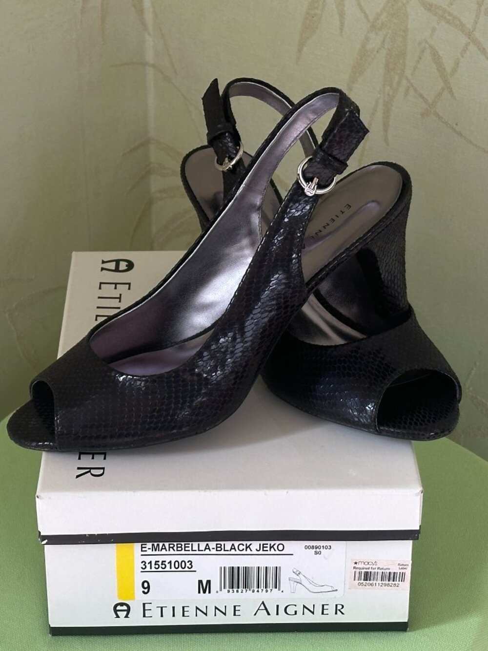 ETIENNE AIGNER WOMEN'S SLING BACK PUMPS:NIB MARBELLA-BLACK JEKO  SIZE:9M